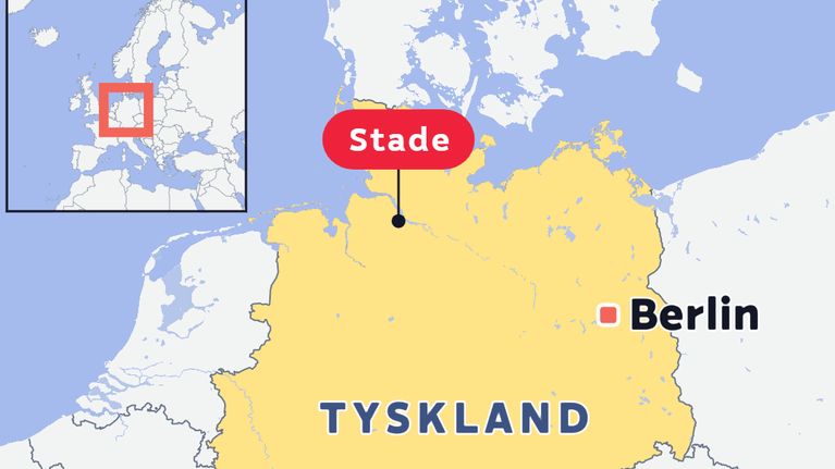 En karta där Tyskland och städerna Berlin och Stade är utmarkerade.