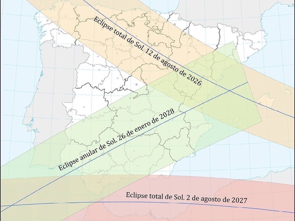 Tre historiska solf&ouml;rm&ouml;rkelser passerar &ouml;ver Iberiska halv&ouml;n under de kommande &aring;ren och g&ouml;r perioden unik f&ouml;r astronomiintresserade. Foto: IGN