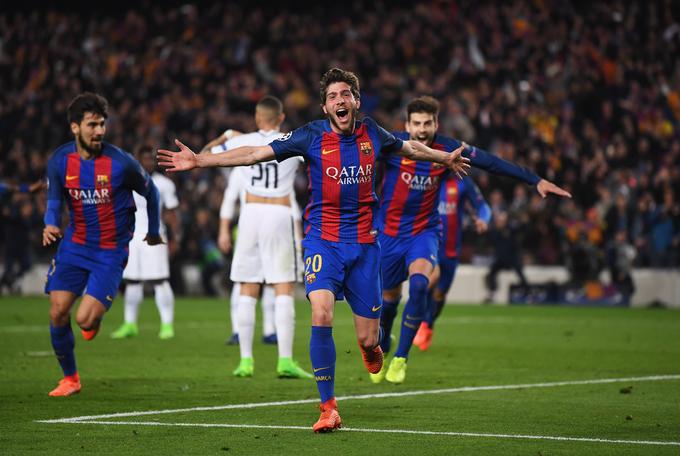 Trenutek nepopisne sreče v vrstah Barcelone, ko je Sergi Roberto globoko v sodnikovem podaljšku Katalonce proti PSG leta 2017 popeljal do vodstva s 6:1. | Foto: Guliverimage/Getty Images