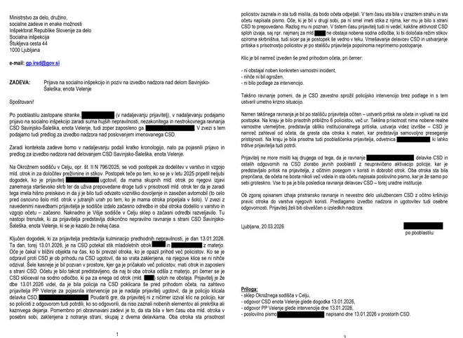 Prijava na socialno inšpekcijo. FOTO: Osebni Arhiv