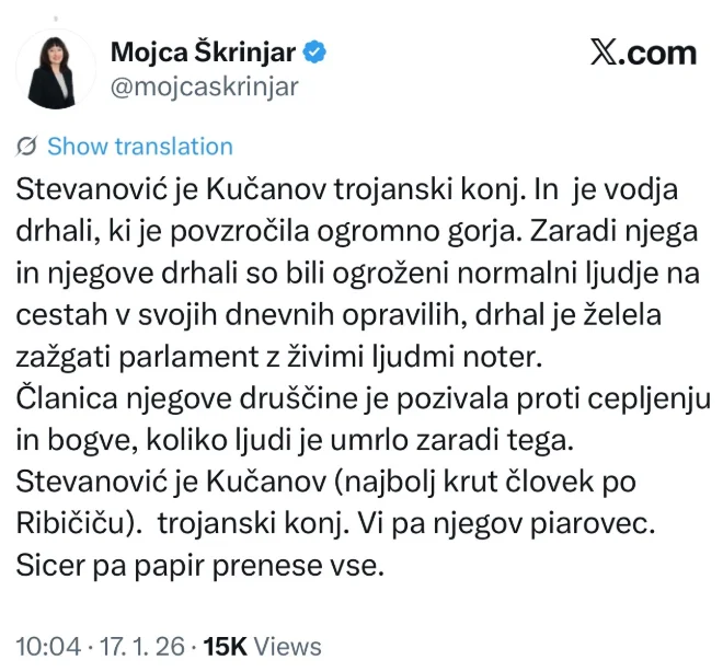 Objava na omrežju X. FOTO: Posnetek Zaslona
