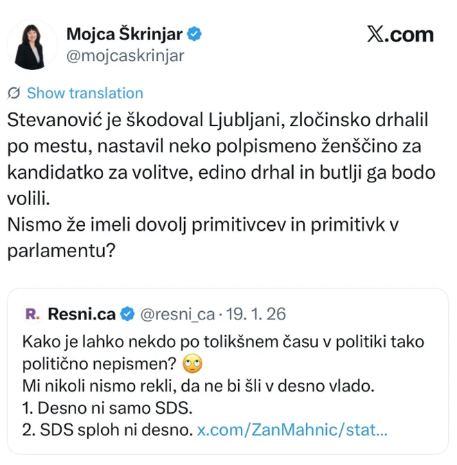 Objava na omrežju X. FOTO: Posnetek Zaslona