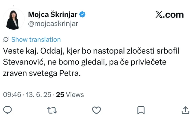 Objava na omrežju X. FOTO: Posnetek Zaslona