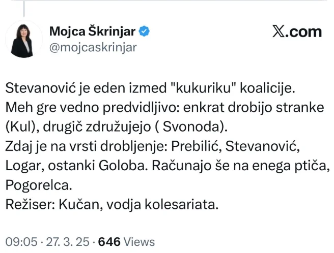 Objava na omrežju X. FOTO: Posnetek Zaslona