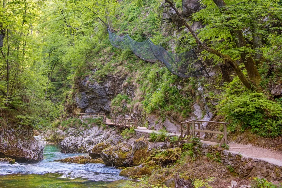 Nad krajem nesreče so nameščene mreže, vendar je kamen priletel z drugega brega in preskočil strugo. FOTO: TD Gorje