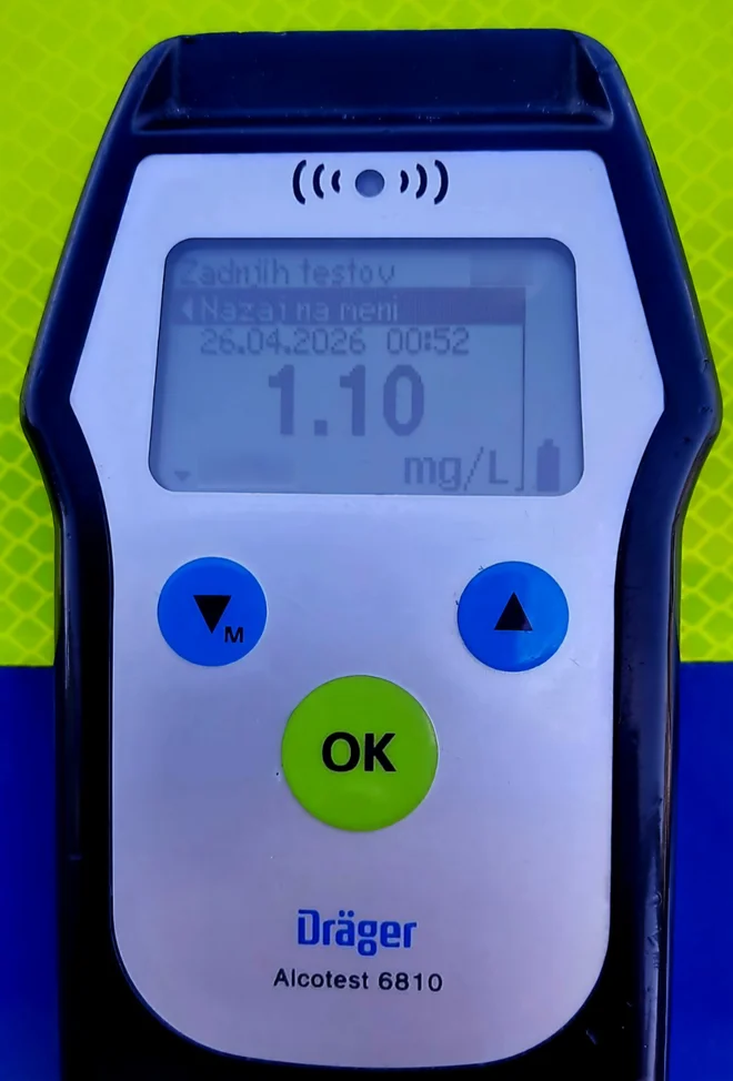 Alkotest 1.10 mg/l FOTO: Policijska uprava Kranj