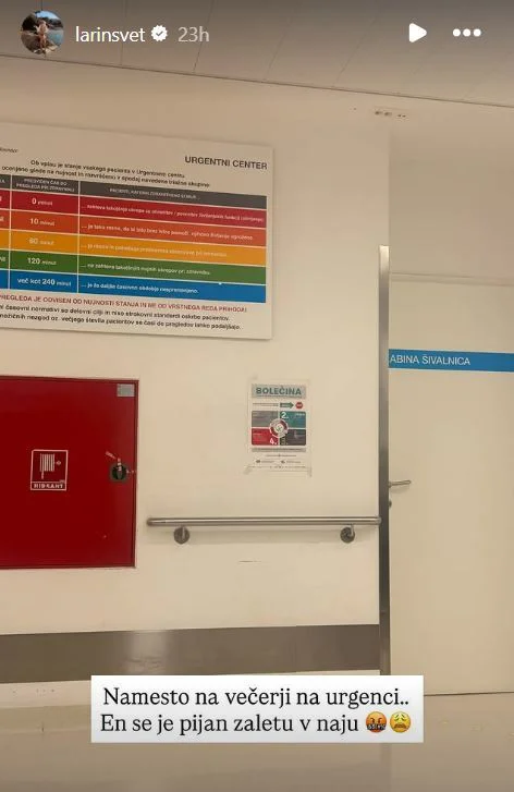 Sobotni večer je preživela na urgenci. FOTO: Zajem Zaslona Instagram
