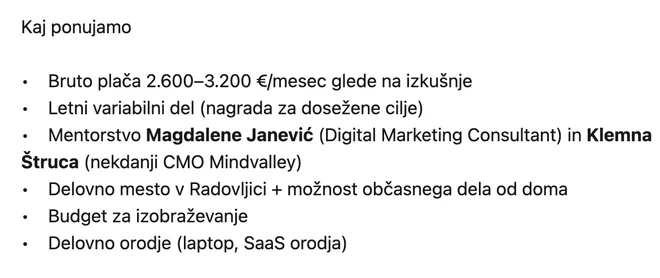 Zaposlitveni oglas. FOTO: Posnetek Zaslona