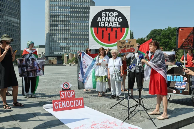 Protest pred DZ ob obisku Izraelske veleposlanice v RS Ruth Cohen Dar pri predsednik DZ Zoran Stevanovič 30.6.2026 Ljubljana Slovenija FOTO: Jože Suhadolnik
