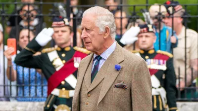 Britain's King Charles inspects Balaklava Company, 5th Battalion, The Royal Regiment of Scotland, at the gates of Balmoral, as he takes up summer residence at the castle in Balmoral Estate, Scotland, Britain, August 21, 2023. Jane Barlow/Pool via REUTERS