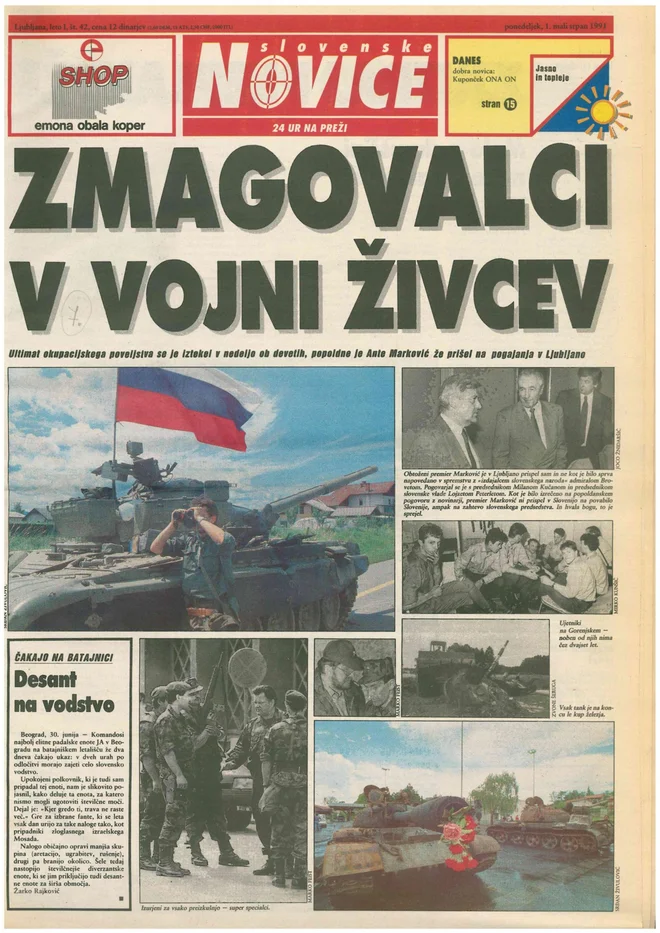 Slovenske novice v ponedeljek, 1. julija 1991