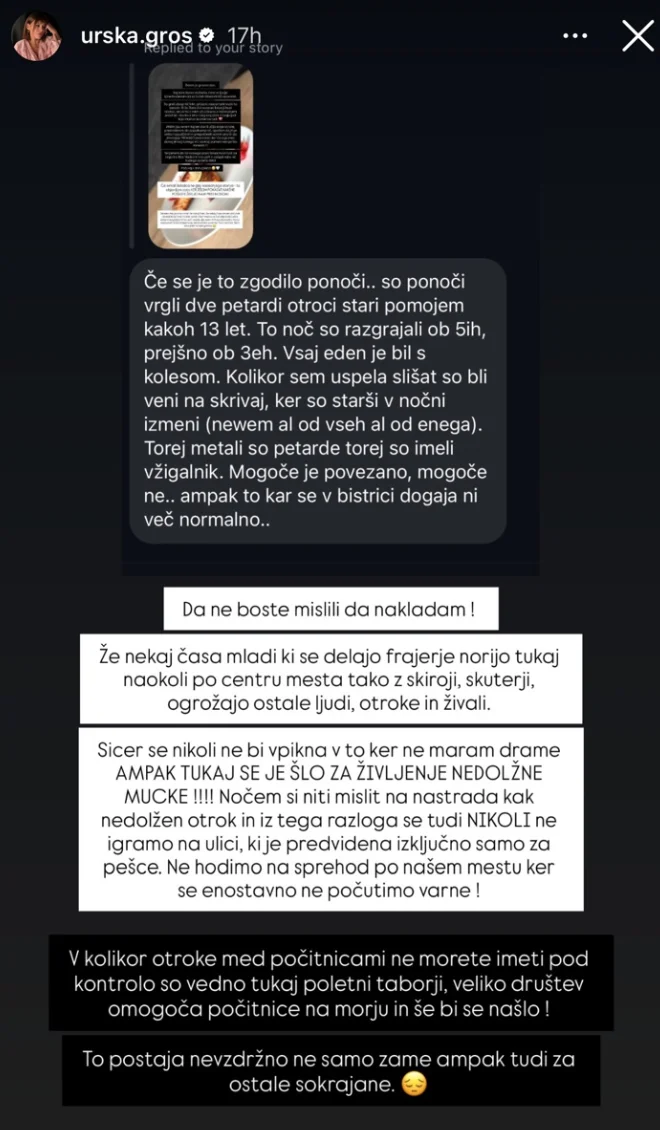 Objava na Instagramu. FOTO: Posnetek Zaslona