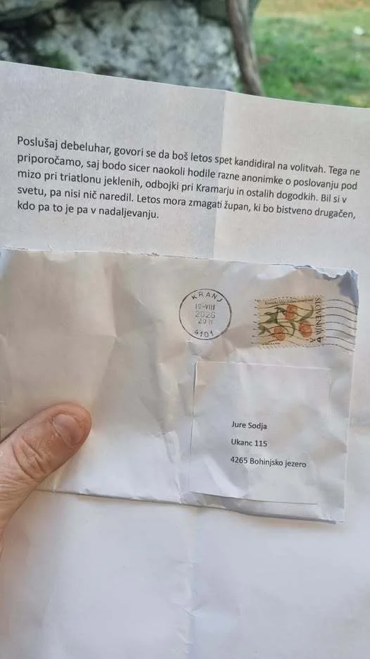 Pismo, ki ga je prejel Jure Sodja. FOTO: Facebook