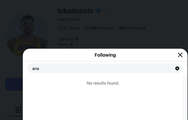 Luka Dončić nekdanji zaročenki ne sledi več. FOTO: Posnetek Zaslona Instagram