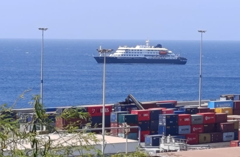 Cruise ship MV Hondius docks off Cape Verde port, as passengers were not allowed off the ship, while health authorities investigated suspected cases of hantavirus aboard the vessel, in Praia Port, Cape Verde, May 4, 2026.