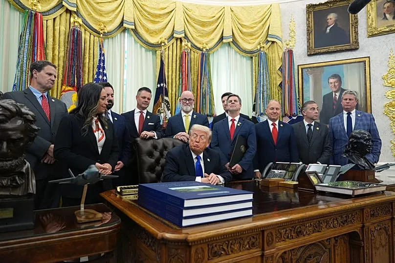 President Donald Trump speaks in the Oval Office of the White House, Thursday, April 30, 2026, in Washington