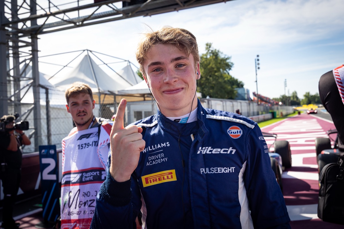 Luke Browning driving the Williams in Barcelona and Austria