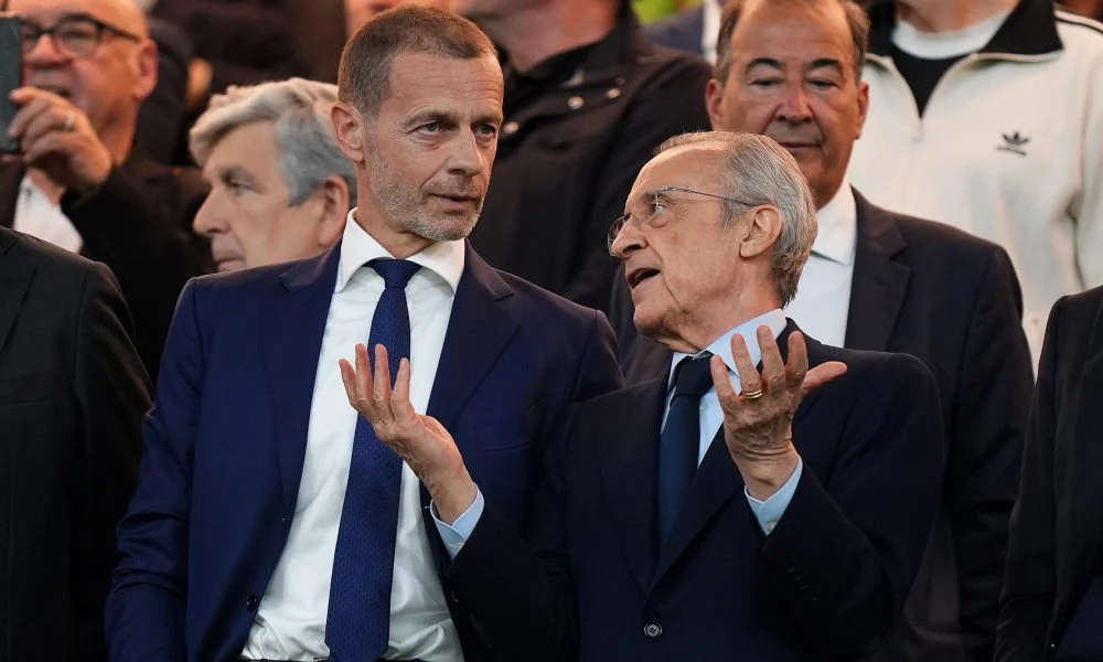 UEFA's Aleksander Ceferin with Real Madrid president Florentino Perez