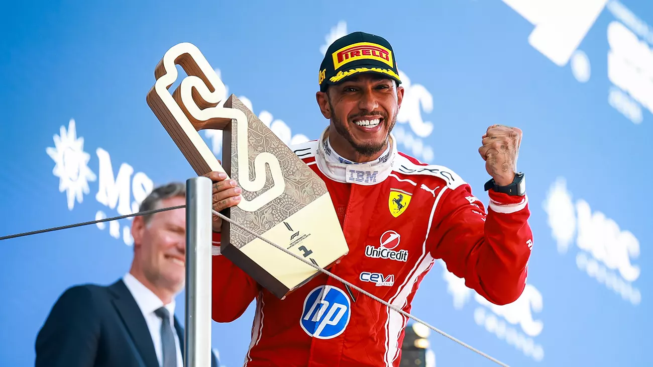Hamilton paints Barcelona red