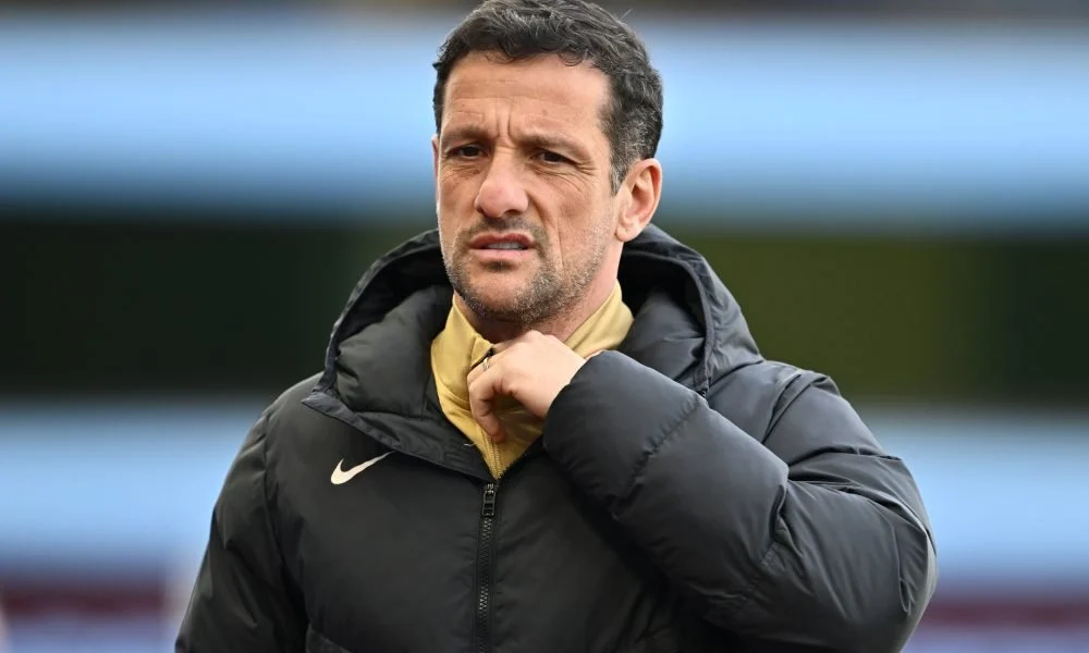 BIRMINGHAM, ENGLAND - MARCH 04: Juliano Belletti, Manager of FC Barcelona, looks on prior to the UEFA Youth League Round of 16 match at Villa Park on March 04, 2025 in Birmingham, England. (Photo by Dan Mullan/Getty Images)