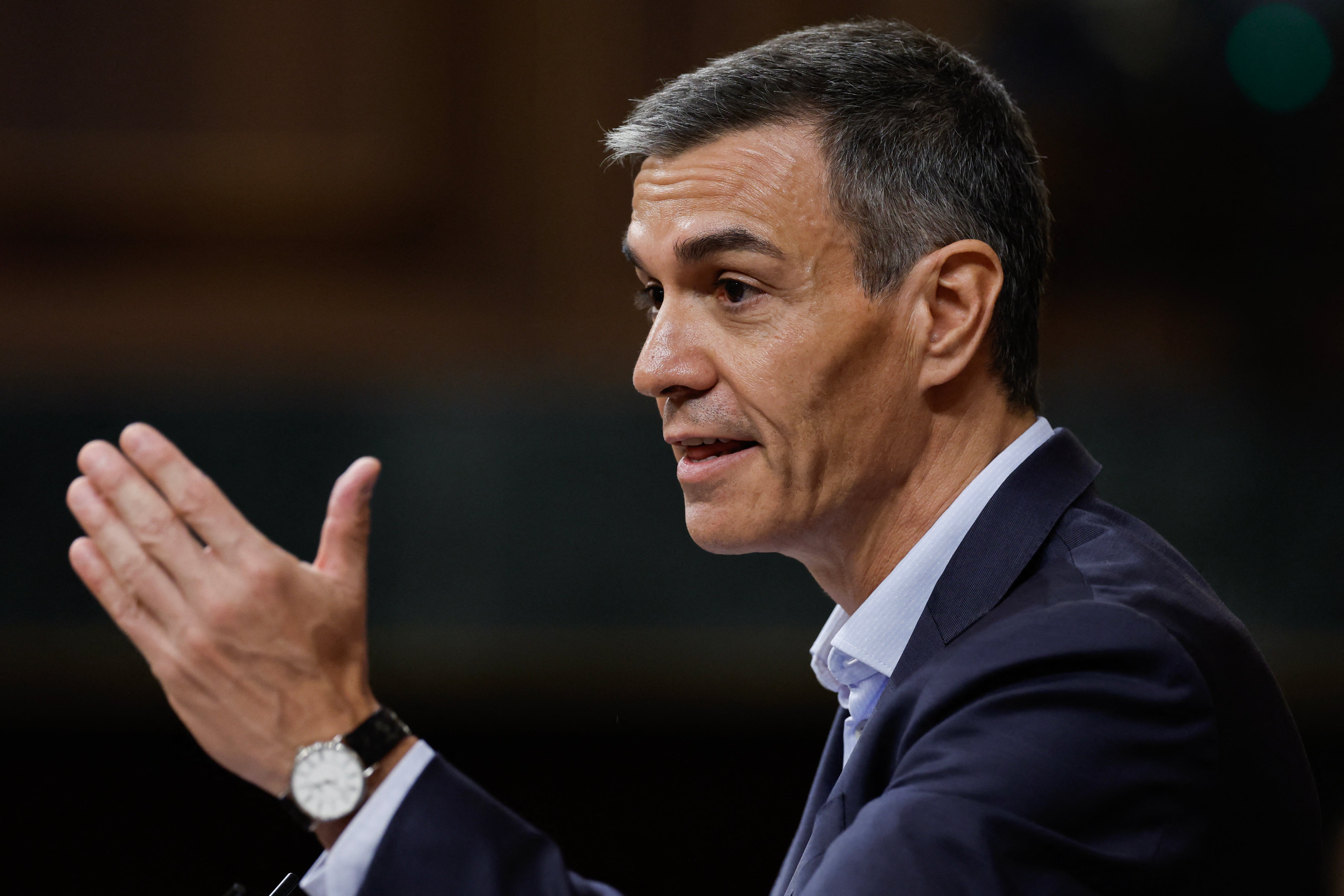 Spain's Prime Minister Pedro Sanchez gestures while addressing MPs in the lower house of parliament at the Congress of Deputies in Madrid on June 24, 2026