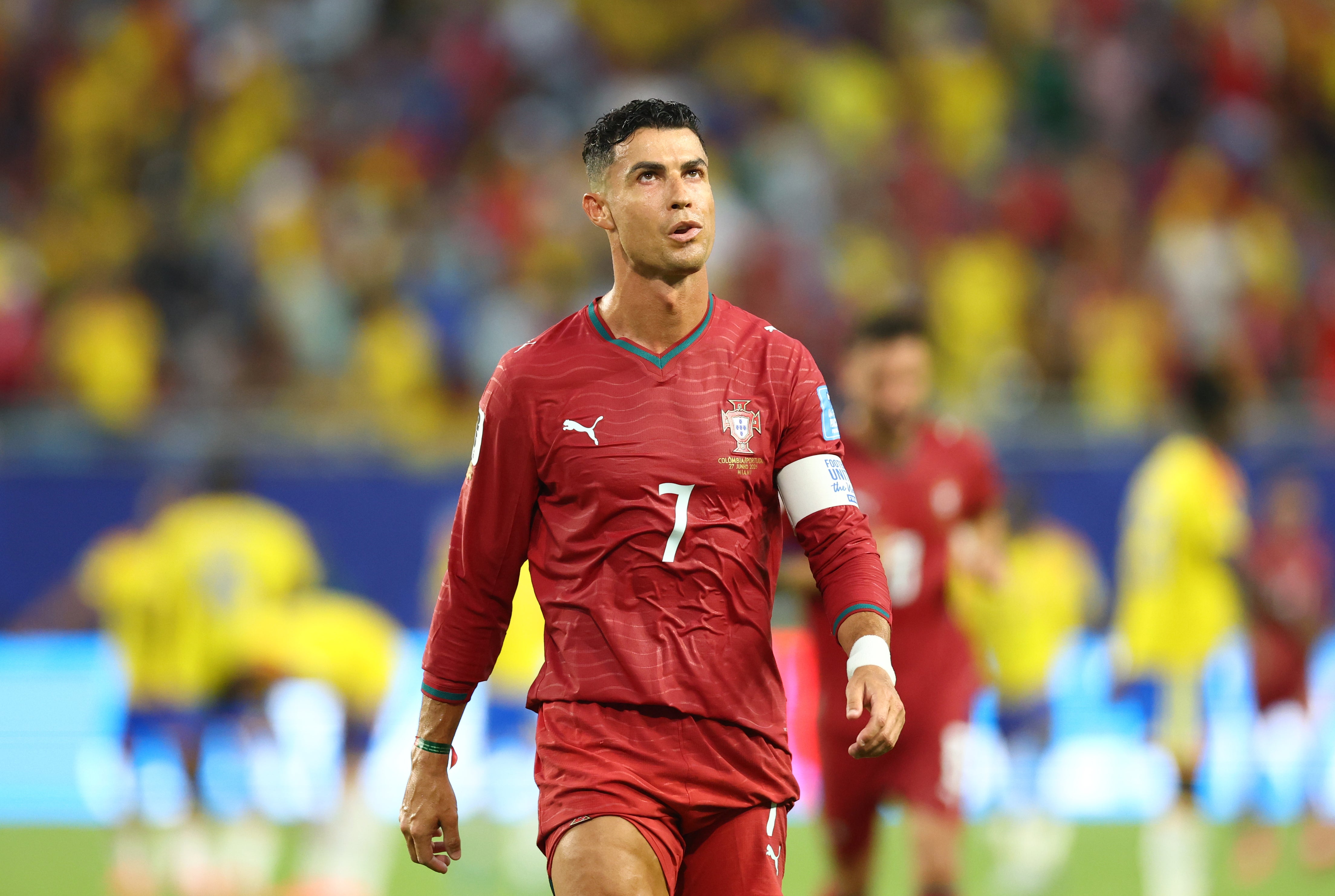 Cristiano Ronaldo of Portugal looks deflated against Colombia