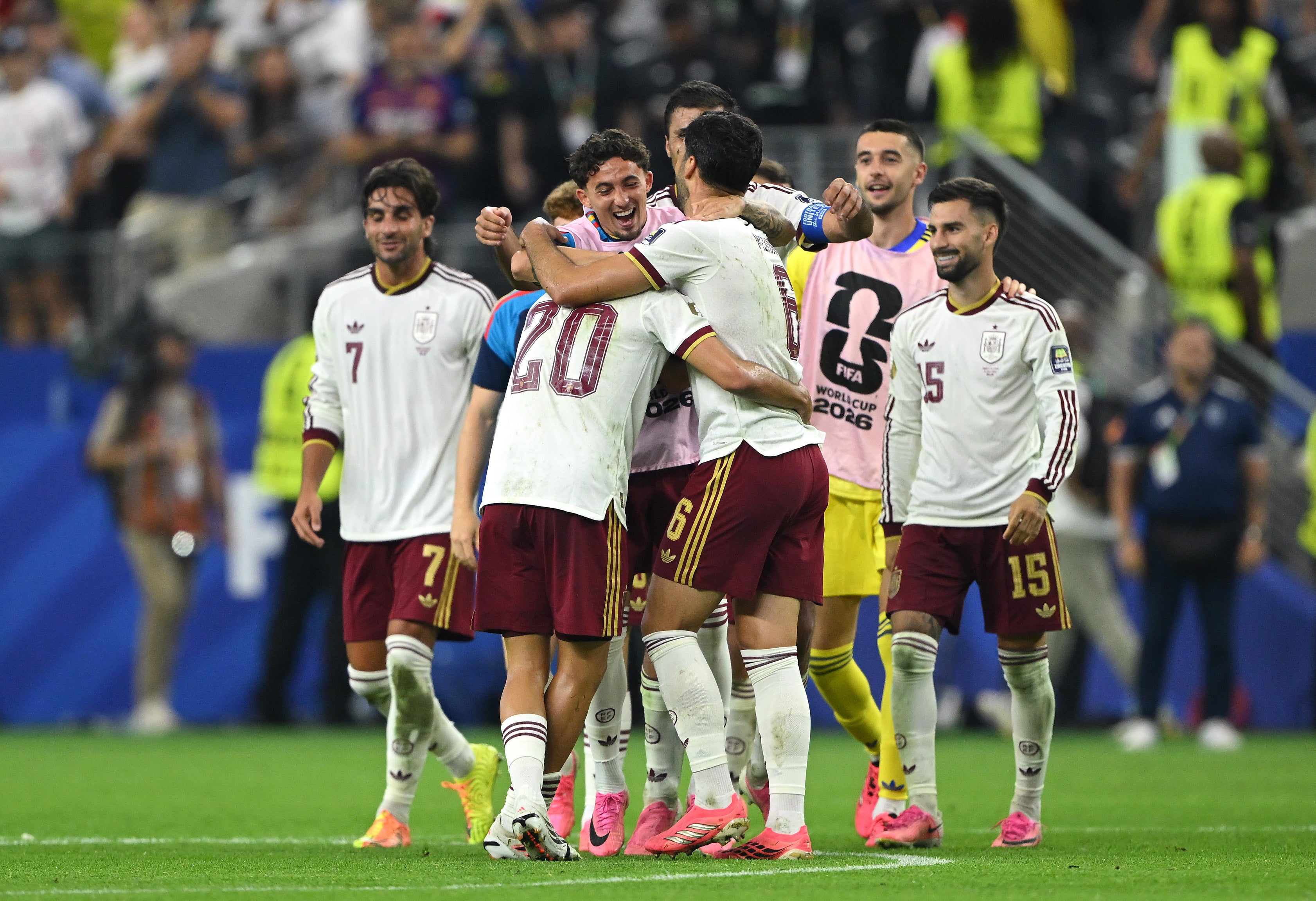 Players of Spain celebrate the team's 2-0 victory