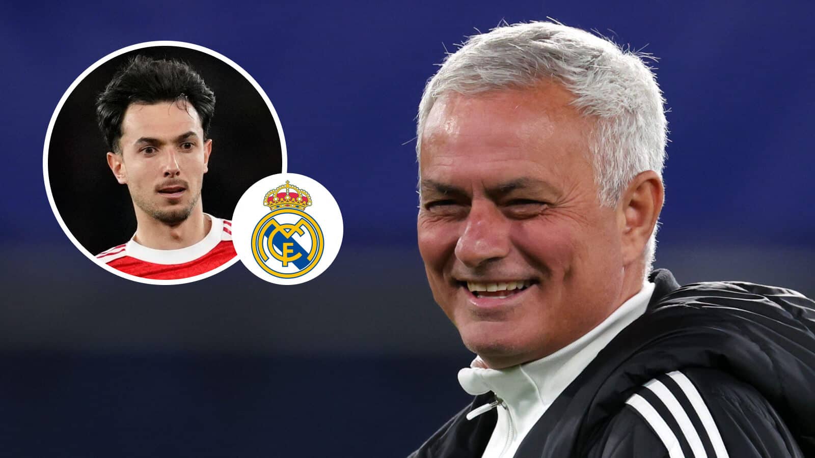 Jose Mourinho, Martin Zubimendi with Real Madrid badge