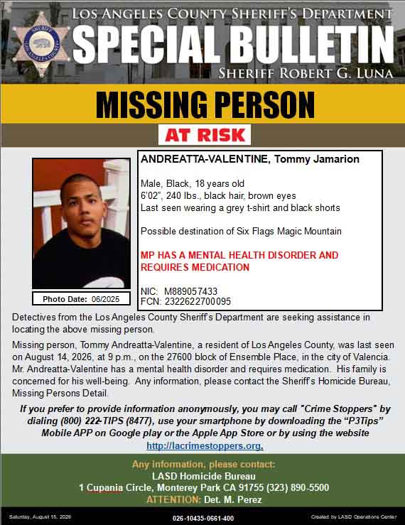 LASD is Asking for Public’s Help Locating Missing Valencia Man