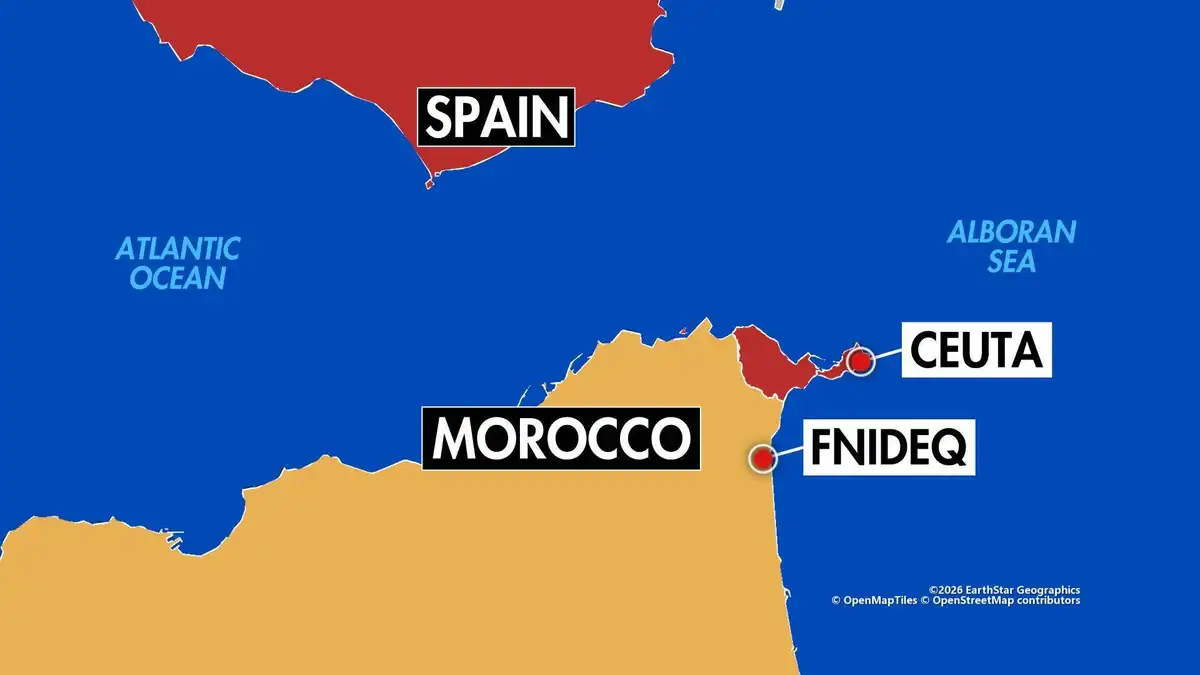 A map showing Ceuta, Spain