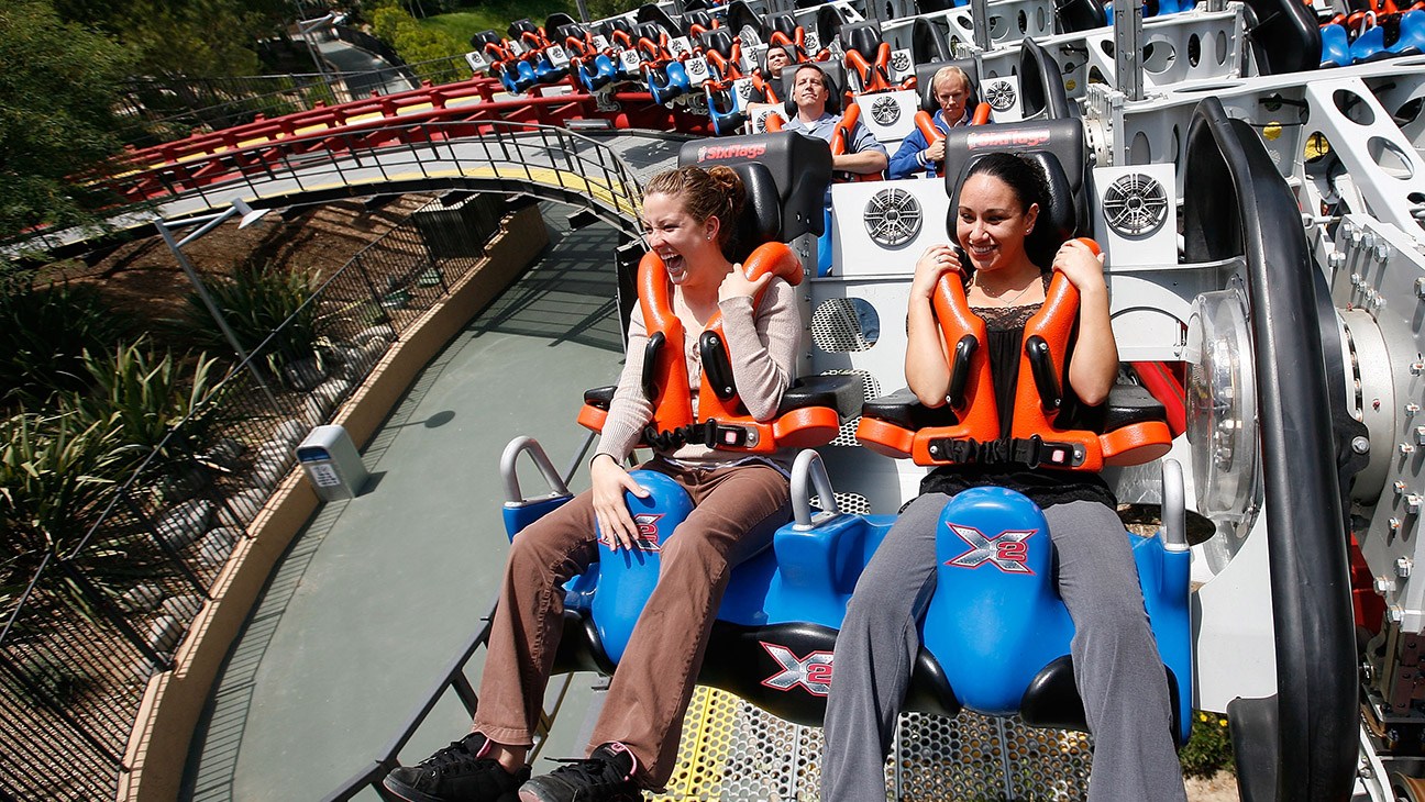 Jacque Marquez and Sarah Martinez, were one of the first riders to experience X2 during X2 Media Day At Six Flags Magic Mountain on May 22, 2008 in Valencia, California.