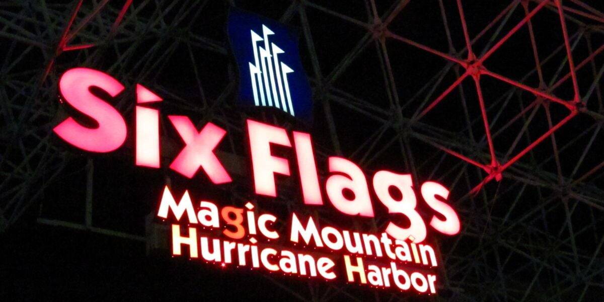 Riders aboard the X2 roller coaster at Six Flags Magic Mountain in Valencia, California.