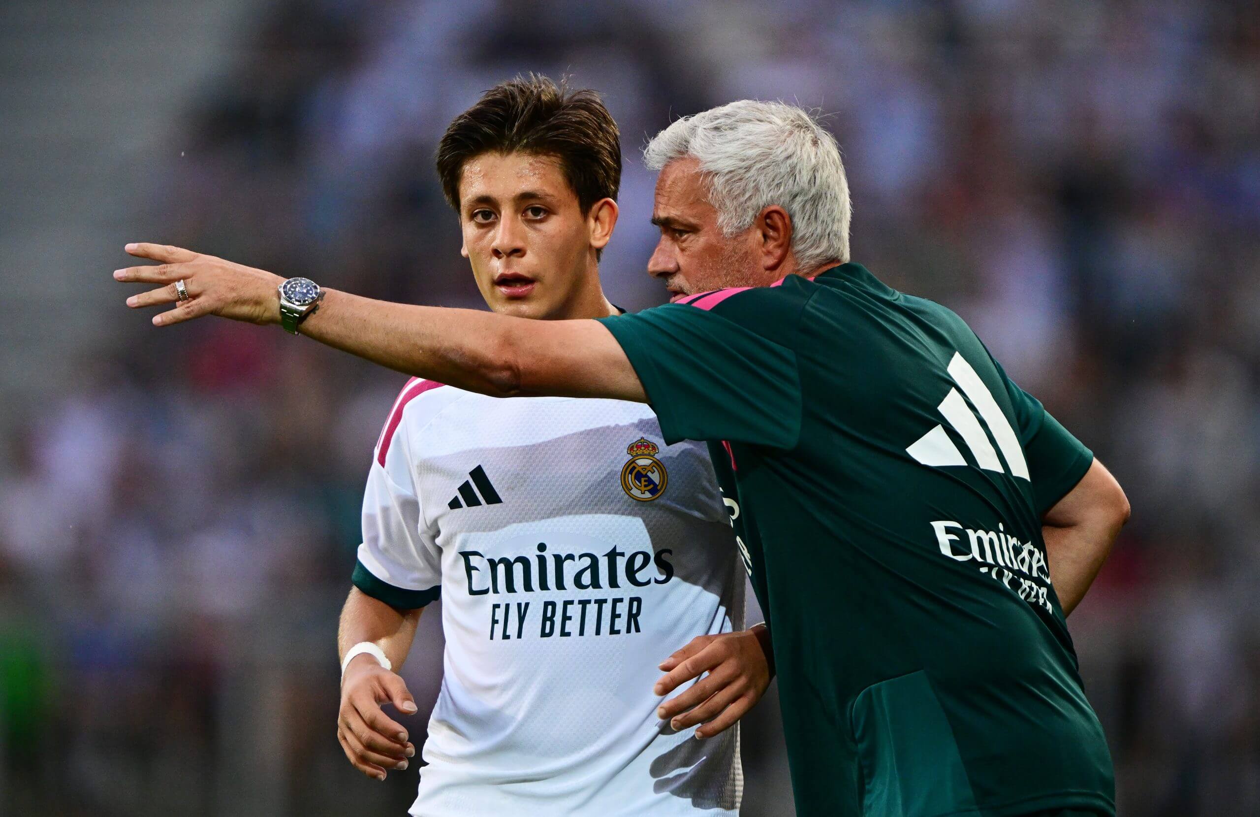 Arda Guler and Jose Mourinho during a Real Madrid pre-season friendly