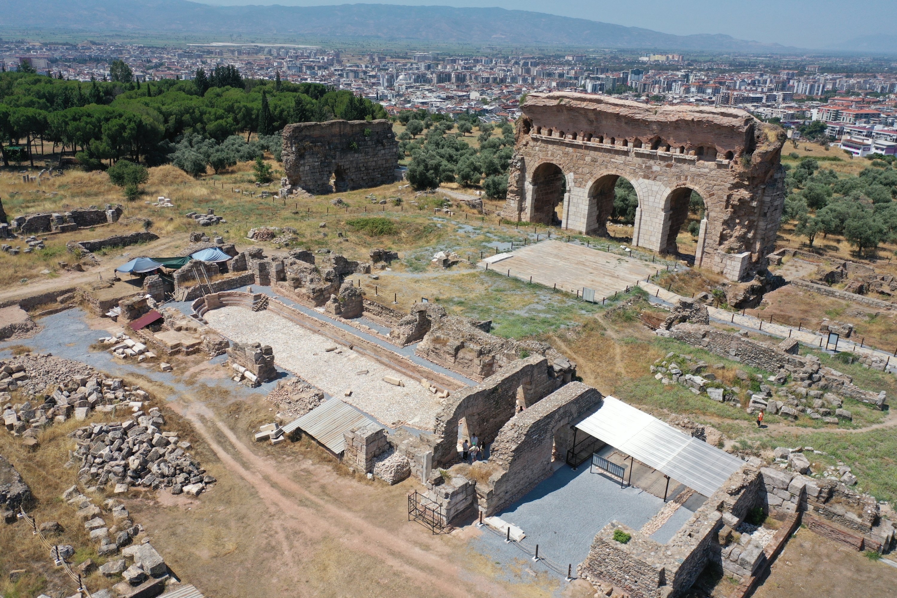 An aerial view of the ancient city of Tralleis, Aydın, western Türkiye, July 7, 2026. (AA Photo)