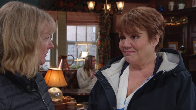 Brenda speaks to Nicola in the pub in Emmerdale