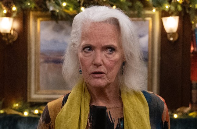 Rhona talks to a shocked Mary in Emmerdale as Marlon watches on