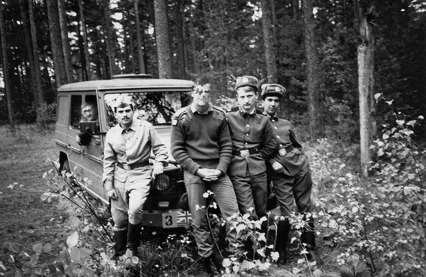 The author with a trio of fraternal comrades. 
