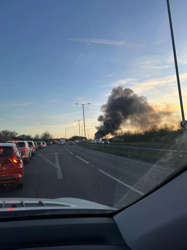 The fire caused queues for miles on the A130