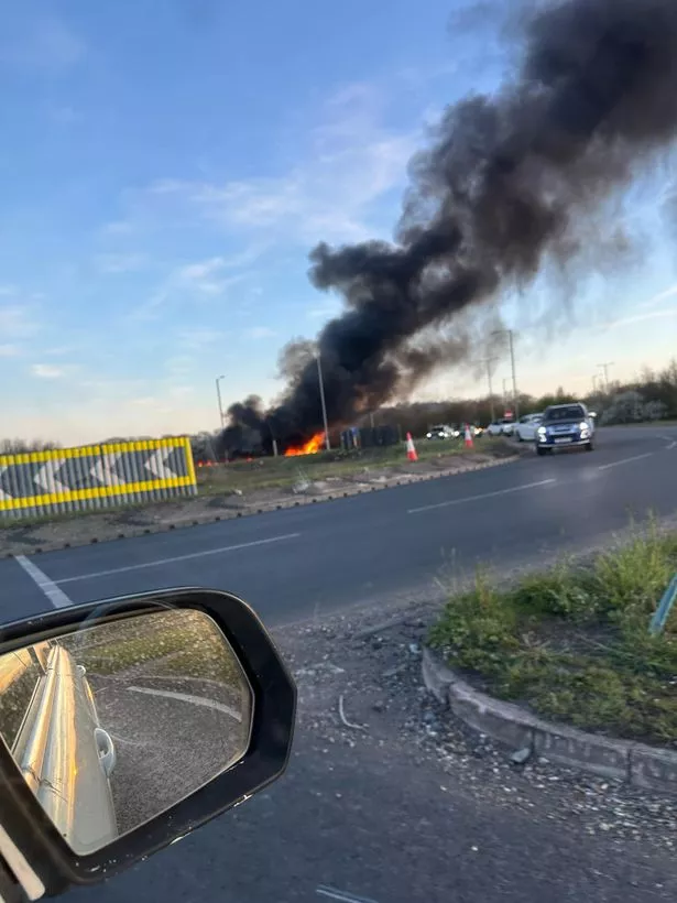 Smoke could be seen billowing across the sky shortly after rush hour Monday evening 