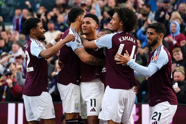 Aston Villa's Ollie Watkins (centre) celebrates