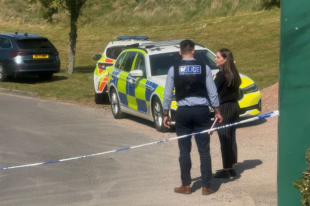 Staffordshire Police detectives at the entrance to Aston Wood Golf Club in Blake Street, Sutton Coldfield 