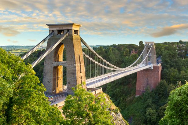 A wide angle view of the Clifton Suspension Bridge 