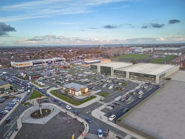 A computer generated image showing the expanded shopping park