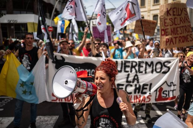 Thousands of people demonstrate against tourism policies on the island of Tenerife, Canary Islands, Spain on April 20, 2024