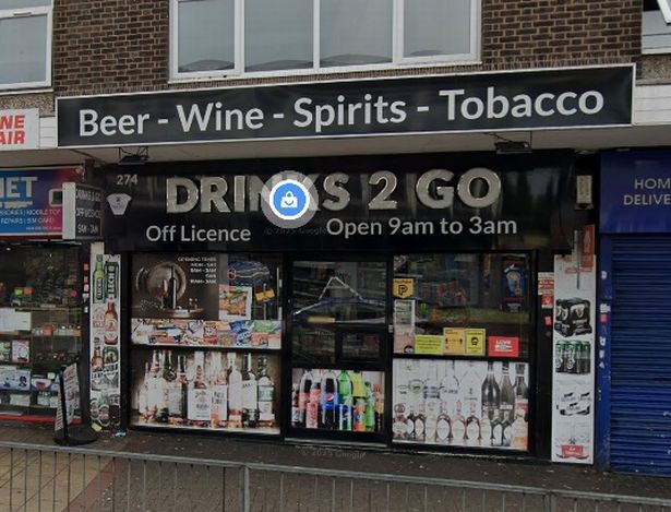 The front of the Drinks 2 Go off-licence in High Street, Erdington 