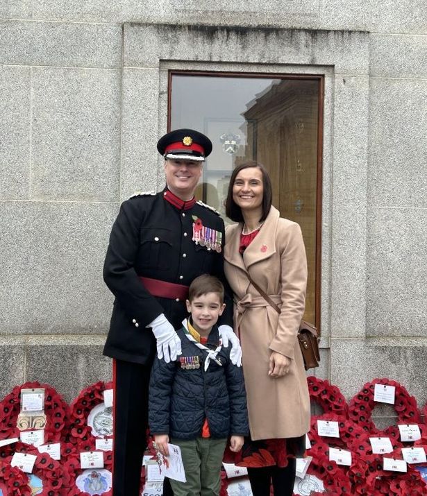Glyn Potts with his wife Khera and son Joseph on
Remembrance Sunday last year