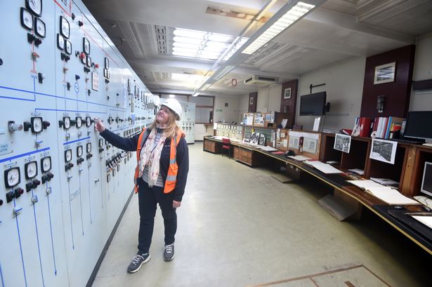 Leisure and attraction officer (and our tour guide) Alison Smith inside the old ventilation control room. She told us it had still been in use as late as 2016, despite some of the furniture being original.
