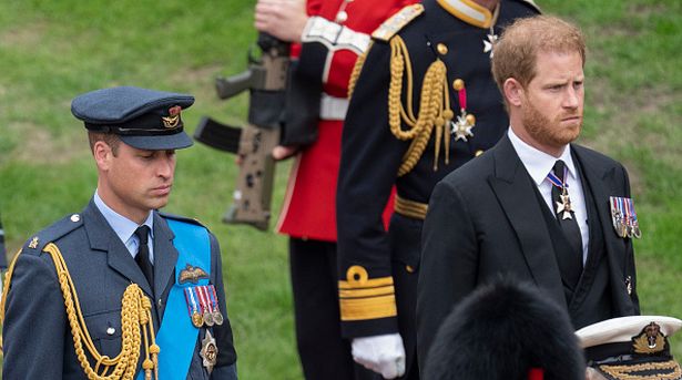 Prince William and Prince Harry at Windsor Castle at the late Queen's committal service in 2022 