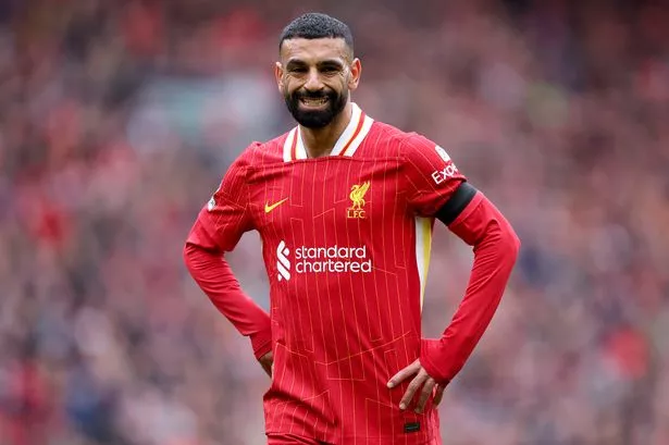Mohamed Salah of Liverpool in action during the Premier League match between Liverpool FC and West Ham United FC at Anfield