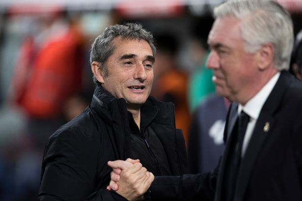 Athletic Club coach Ernesto Valverde and Real Madrid coach Carlo Ancelotti 